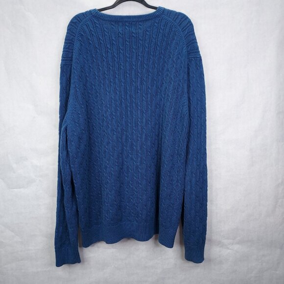 Black Brown 1826 Sweater Men’s 2XL Federal Blue V-Neck Cotton Cable-Knit Cotton - Picture 5 of 12